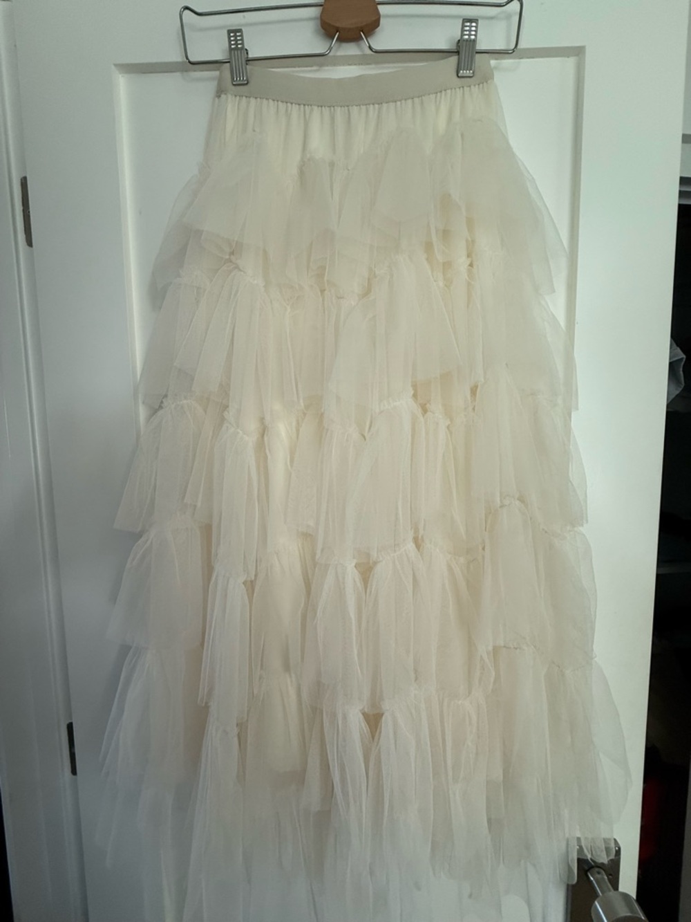 Cream Layered Tulle Maxi Skirt
